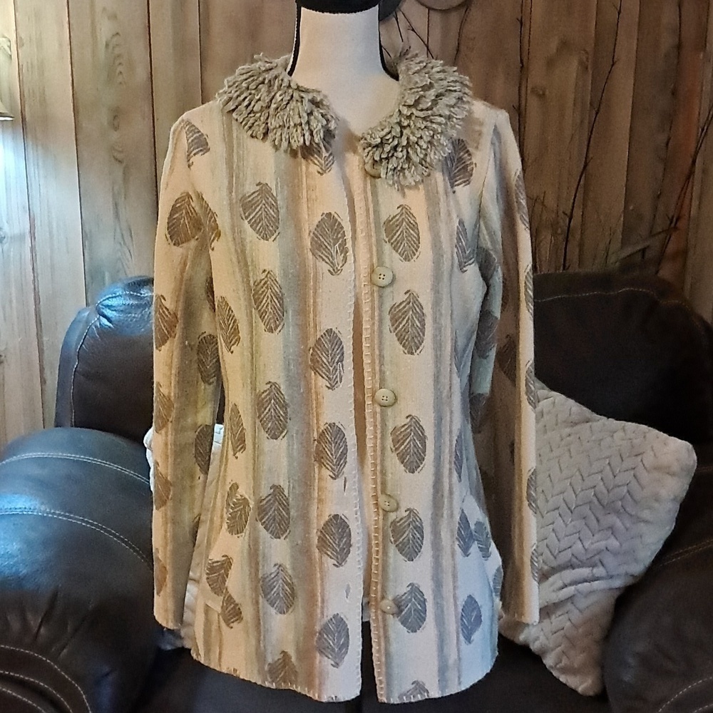 Sigrid Olsen 100% Wool Button Down Cardigan Sweater Size M Boho Grandmacore Leaf - Picture 3 of 12
